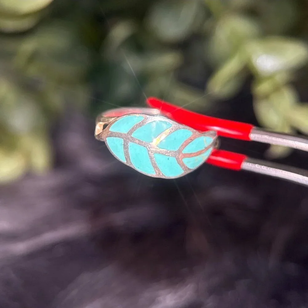 Silver‎ 925 Petite Enamel Leaf Ring